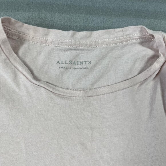AllSaints Shirt Mens Small Light Pink Ramskull Logo Crewneck T-Shirt Tee - Picture 2 of 7